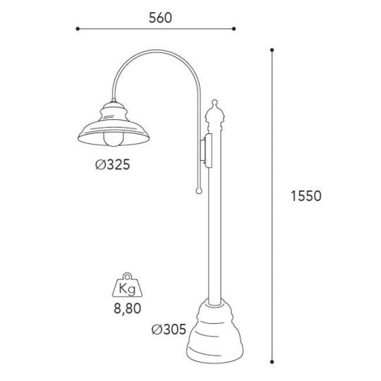 klasszikus antikolt rez kandelaber kerti kulteri kerti lampa vilagitas moretti luce vintage mediterran vizallo ip44 1735.t.ar magas antikolt regies balaton nyaralo kerti lampak lameridiana meretek.jpg
